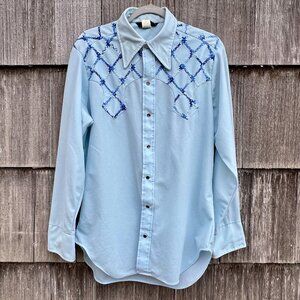 Vintage Pearl Snap Western Wear Embroiderd Large Shirt Cowboy Polyester